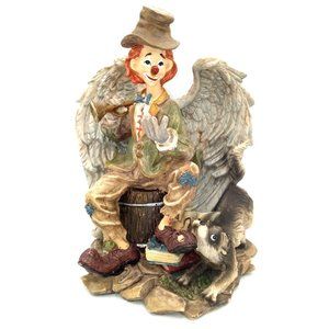 Clown with Angel Wings with Trumpet & Dog 9 Inches Tall Vintage 1980s Ceramic